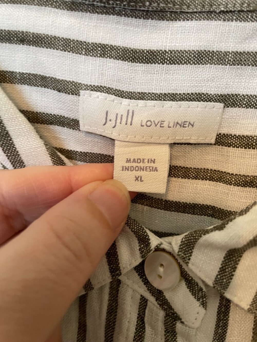 J. JILL LOVE LINEN XL Striped Button Down Long Sleeve Grey & White - Picture 10 of 10